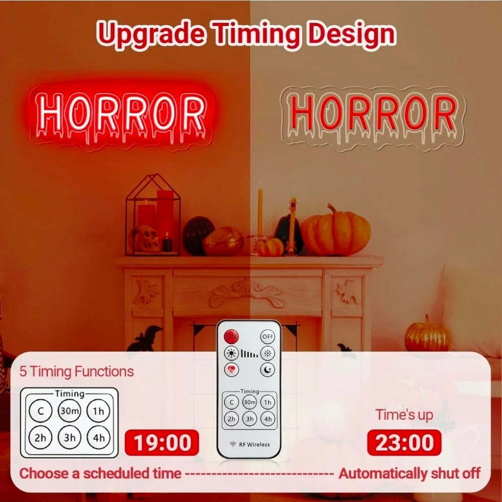 Horror Neon Signs, Red Spooky Halloween Led Neon Light Sign for Haunted House